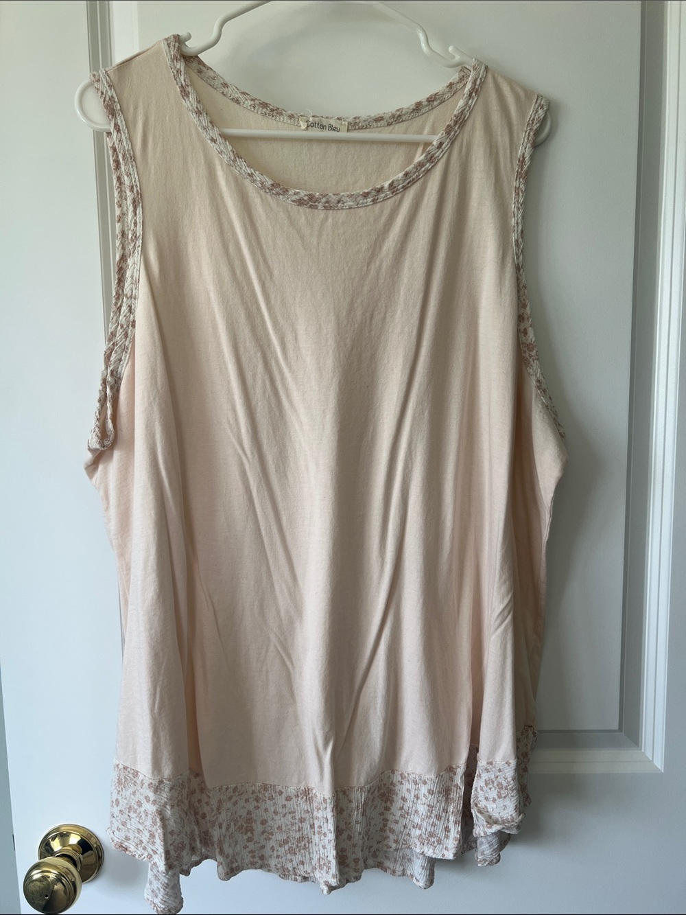 Women's Light Pink Tank with Floral Trim